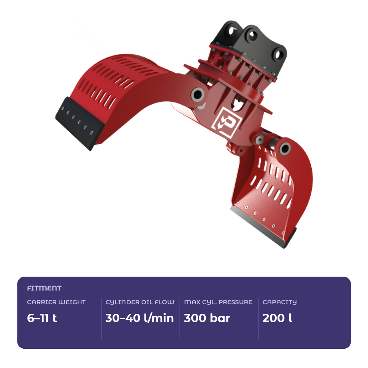 Compatibilità della pinza selezionatrice rotante Promove SG 6.11: macchina portante da 6–11 t, 30–40 l/min, 300 bar, capacità 200 l – immagine illustrativa (serie SG)