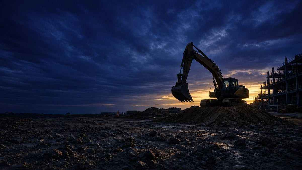 Thunderline excavator silhouette — indigo industrial mood